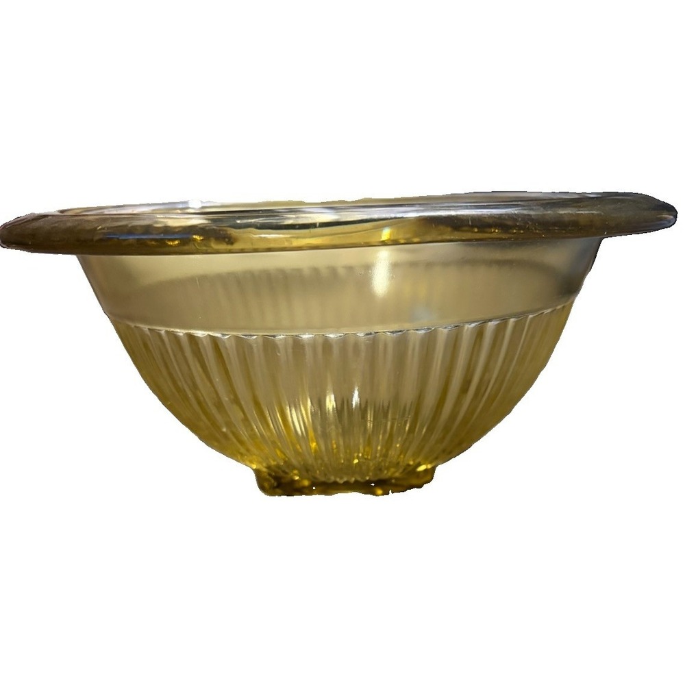 Vtg Federal Glass Golden Glow AMber Ribbed Mixing Serving Bowl Square Foot 8.5"